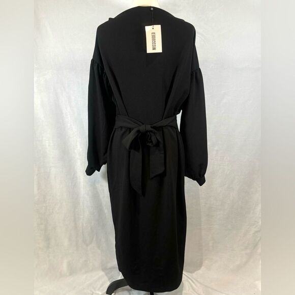 Missguided plus black long sleeve wrap belted midi dress size 18 NWT - Picture 9 of 12